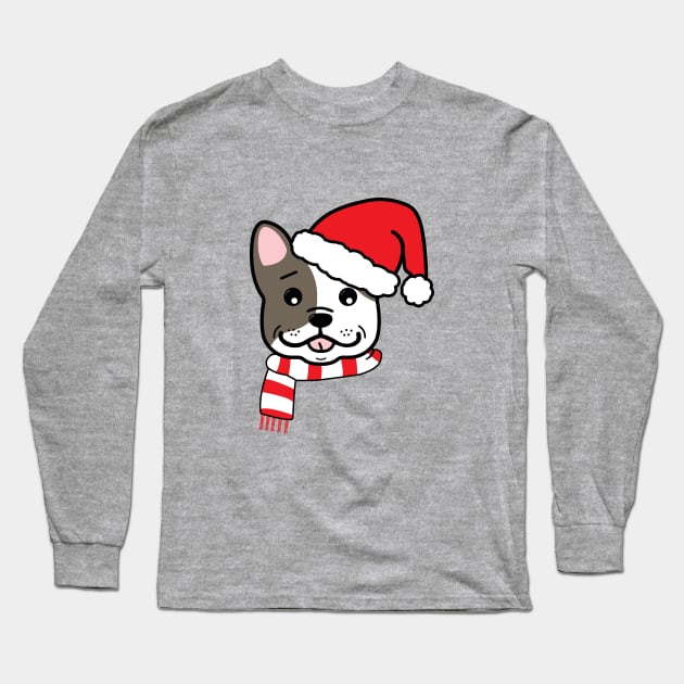 Christmas French Bulldog In Santa Hat Cute Holiday Dog Long Sleeve T-Shirt by KevinWillms1